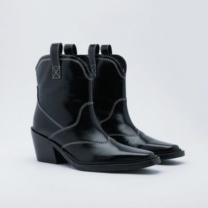 Nasty Gal Black Leather Western Boots
